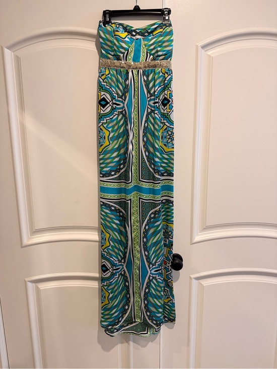 2B Bebe Dresses & Skirts - 2B Bebe Strapless Green & Blue Printed Maxi Dress size XS